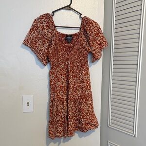Angie Rust and Cream Floral Mini Dress